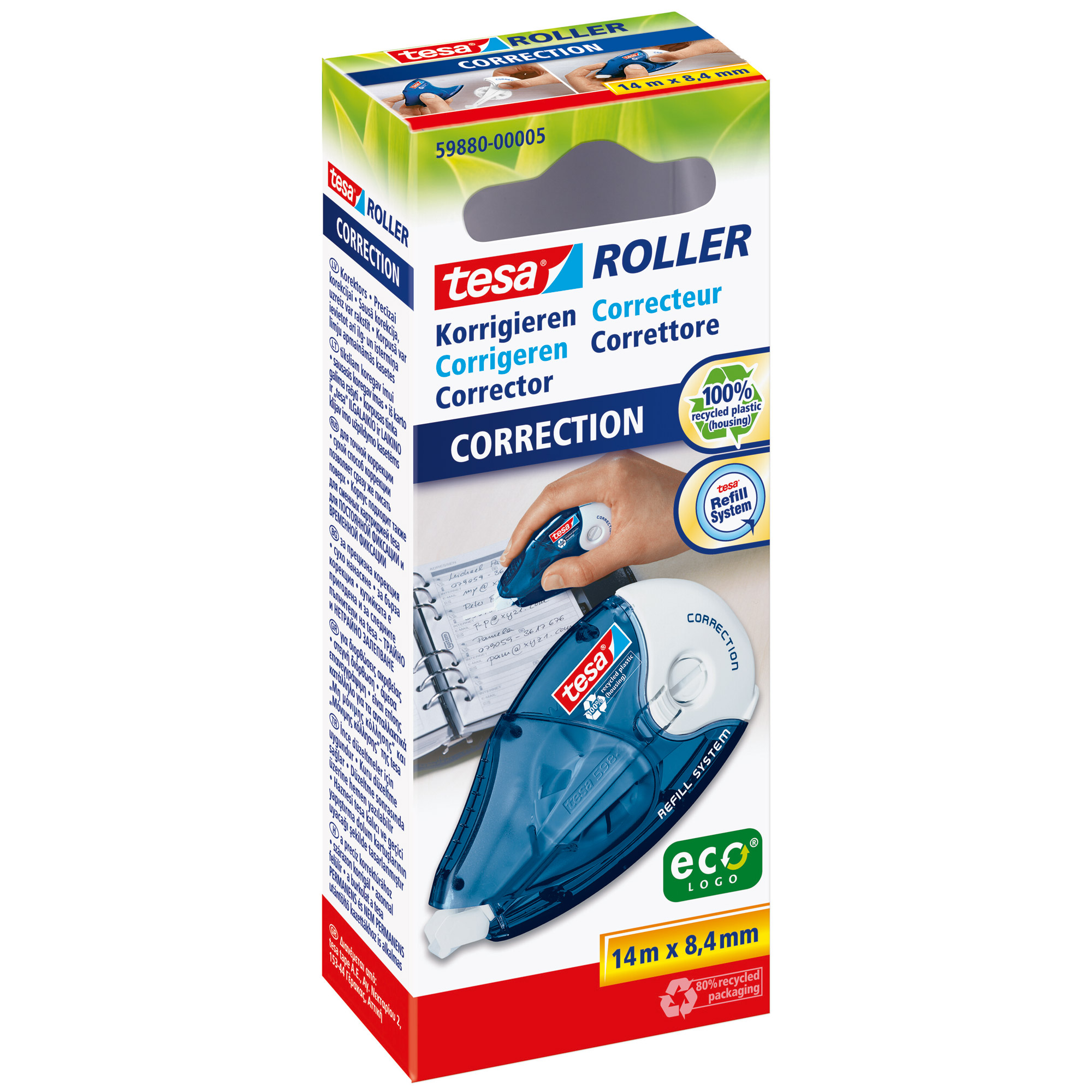 tesa® Roller Korrigieren ecoLogo® Nachfüllroller, HFB, 14m x 8,4mm tesa® Roller Korrigieren ecoLogo® Nachfüllroller, HFB, 14m x 8,4mm