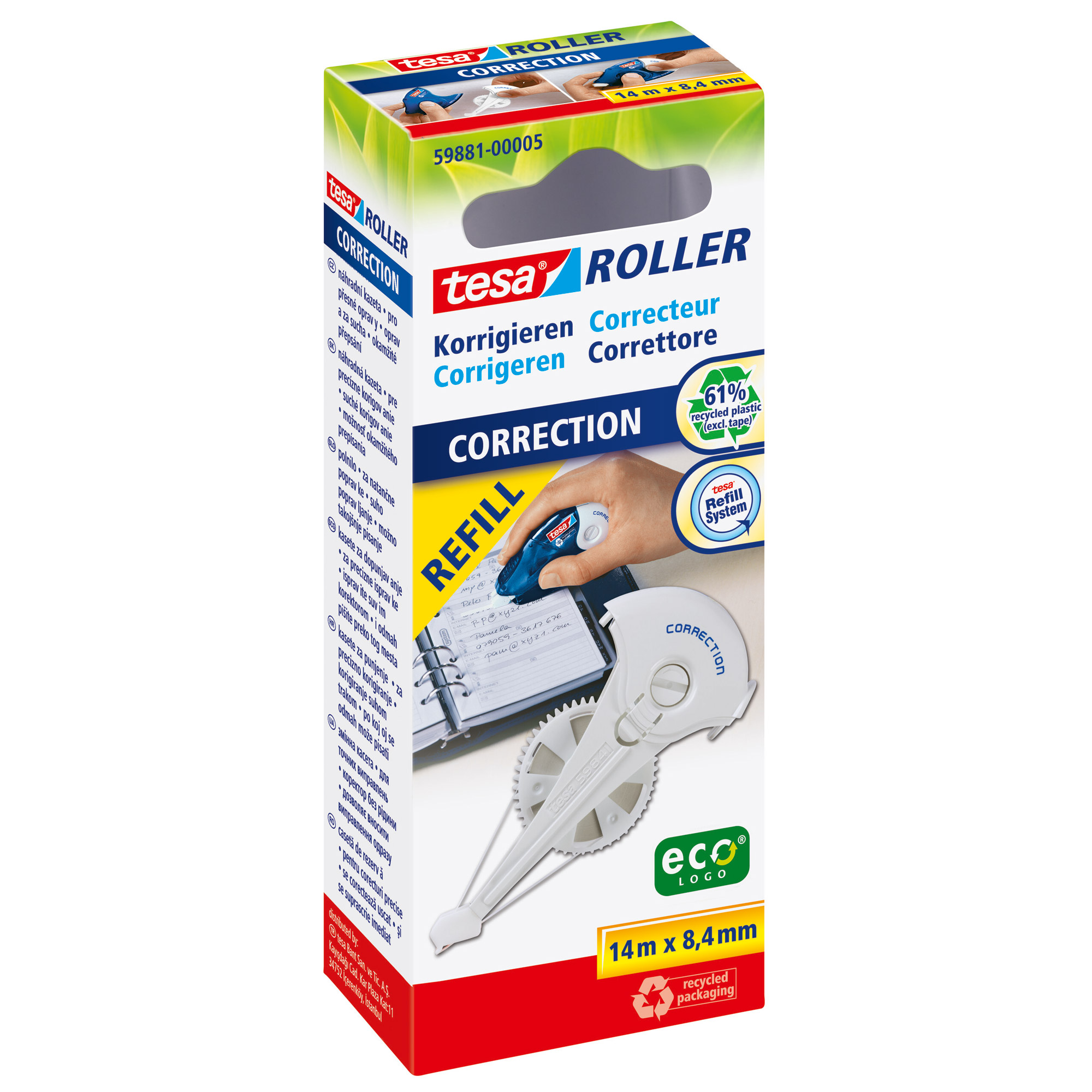 tesa® Roller Korrigieren ecoLogo® Nachfüllkassette, HFB, 14m x 8,4mm tesa® Roller Korrigieren ecoLogo® Nachfüllkassette, HFB, 14m x 8,4mm