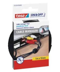 tesa On & Off Klettkabelbinder, 5m x 10mm, schwarz