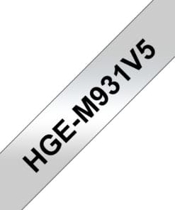 Schriftband HGe-M931V5 (5 Stk) Schwarz auf silber 12mm x 8m