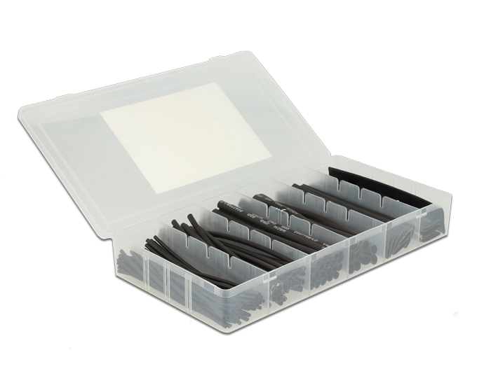 Delock Schrumpfschlauch Sortiment 100-teilige Box, schwarz Delock Schrumpfschlauch Sortiment 100-teilige Box, schwarz