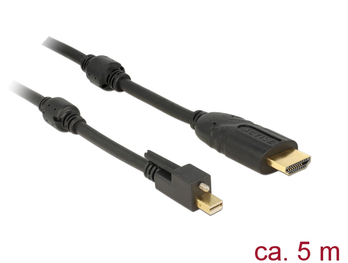 Delock Kabel mini Displayport 1.2 Stecker mit Schraube > HDMI Stecker 5 m Delock Kabel mini Displayport 1.2 Stecker mit Schraube > HDMI Stecker 5 m