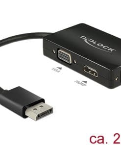 Delock Adapter Displayport 1.1 Stecker > VGA / HDMI / DVI Buchse Passiv schwarz
