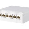 METZ CONNECT E-DAT C6A 6 Port Aufputzgehäuse reinweiß 3HE Modul in ALU eloxiert zum Einbau in 3HE Träger, Cat.6, A Komponentenprüfung nach ISO/IEC 11801 Ed.2.2:2011-06, DIN EN 50173-1:2011-09, TIA/EIA-568-C.2 (2009-08) und IEC 60603-7-51 Ed.1 (12/2008), GHMT zertifiziertEinhaltung der Klasse E, A bis 500 MHz nach ISO/IEC 11801 Ed.2.2:2011-06, DIN EN 50173-1:2011-09getestet: Komponente bis 600 MHz, Link bis 800 MHz, für 10 GBit Ethernet (IEEE 802.3an), Remote Powering (PoE, PoE plus, UPoE und 4PPoE) und HDBaseT geeignet, die Adernpaare können ohne Aufdrehen der Verseilung bis zur LSA-Klemme geführt werden, Anschluss der 2- bis 4-paarigen Datenleitungen an LSA-Schneidklemmen (AWG 26/1-22/1). Mit Kennzeichnung der Adernfarben nach T568A, Sichtfenster für beiliegende Beschriftungseinlagen, zusätzliche Zugentlastung mittels Kabelbinder möglich, Module mittels Erdschiene verbunden, inkl. 30 cm Erdungskabel, 3HE Modulträger zum Einbau in AP-Gehäuse, Tragschienenadapter oder 3HE Modulträger