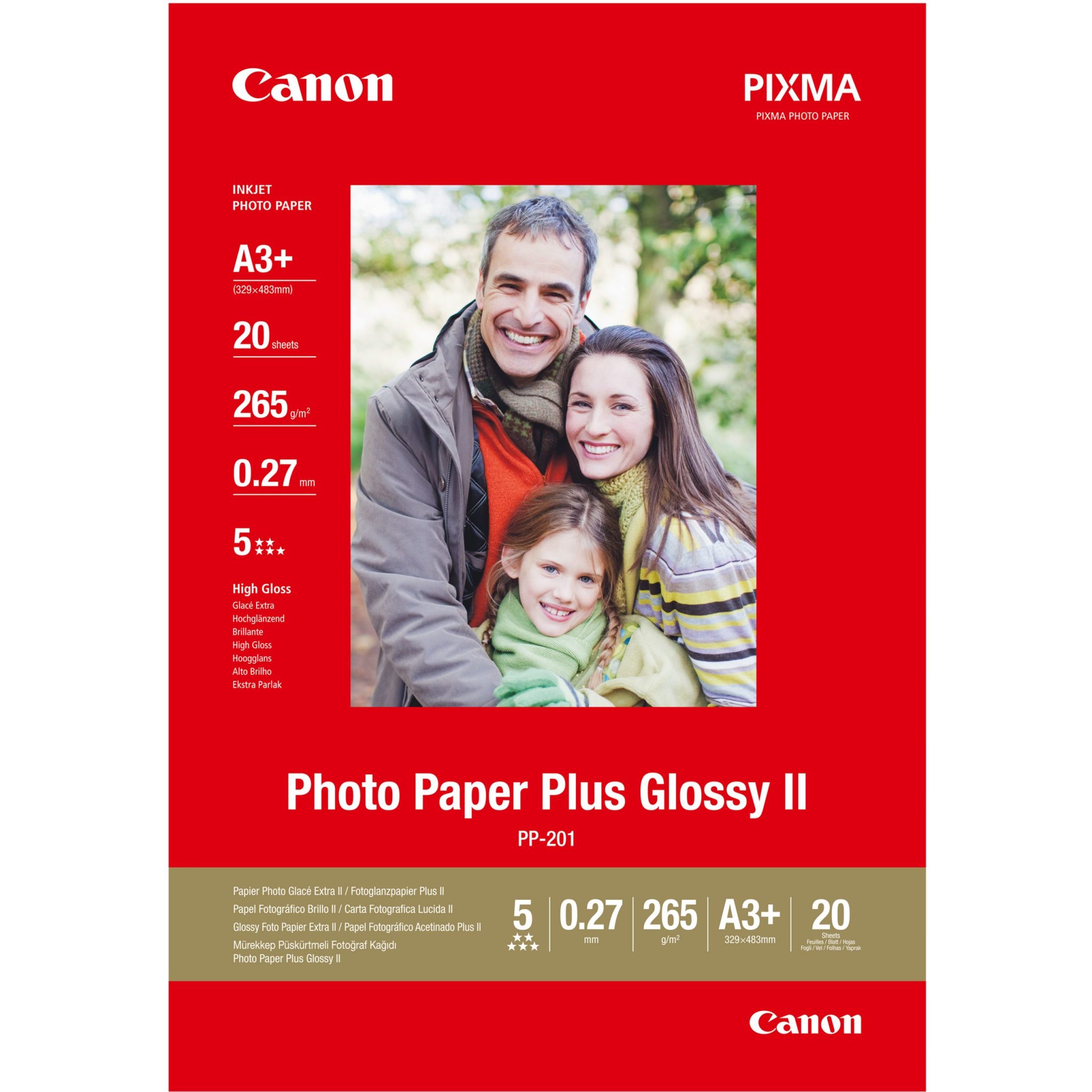 Canon Fotopapier Glänzend PP-201 (A3+- 20 Blatt) Fotopapier mit professionellem Studio-Finish für langlebige Fotoprints in herausragender Qualität und außerordentlicher Farbstabilität. Mit seiner umfassenden Farbwiedergabe steigert dieses schwere Glanzpapier das kreative Potenzial von Fotografen.
