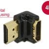 Delock Adapter HDMI-A Buchse > HDMI-A Stecker 4K 90° gewinkelt unten schwarz High Speed HDMI mit Ethernet
