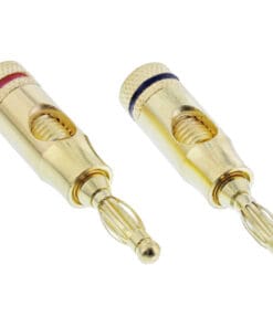 2er Set InLine® Bananen Stecker, Schraubversion, Metall, vergoldet, 1x rot, 1x schwarz, gold