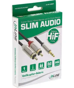 InLine® Slim Audio Kabel Klinke 3,5mm ST an 2x Cinch ST, 1m, Retail-Sonderedition, schwarz