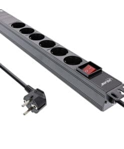 InLine® 19" Steckdosenleiste, 6-fach Schutzkontakt, mit Schalter, 2m, schwarz