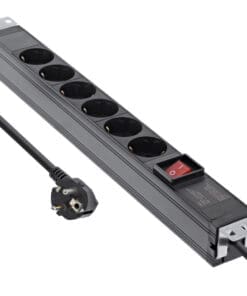 InLine® 19" Steckdosenleiste, 6-fach Schutzkontakt, mit Schalter, 2m, schwarz