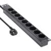 InLine® 19" Steckdosenleiste, 9-fach Schutzkontakt, ohne Schalter, 2m, schwarz
