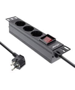InLine® 10" Steckdosenleiste, 3-fach Schutzkontakt, mit Schalter, 2m, schwarz