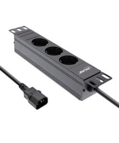 InLine® 10" Steckdosenleiste, 3-fach Schutzkontakt, C14 Anschluss, ohne Schalter, 2m, schwarz