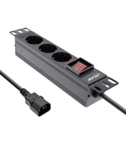 InLine® 10" Steckdosenleiste, 3-fach Schutzkontakt, C14 Anschluss, mit Schalter, 2m, schwarz