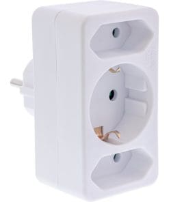 InLine® Steckdosenadapter, Schutzkontakt Stecker an 2x Euro + 1x SK, weiß