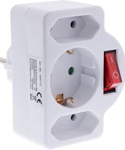 InLine® Steckdosenadapter, SK Stecker an 2xEuro+1x SK, mit Schalter, weiß