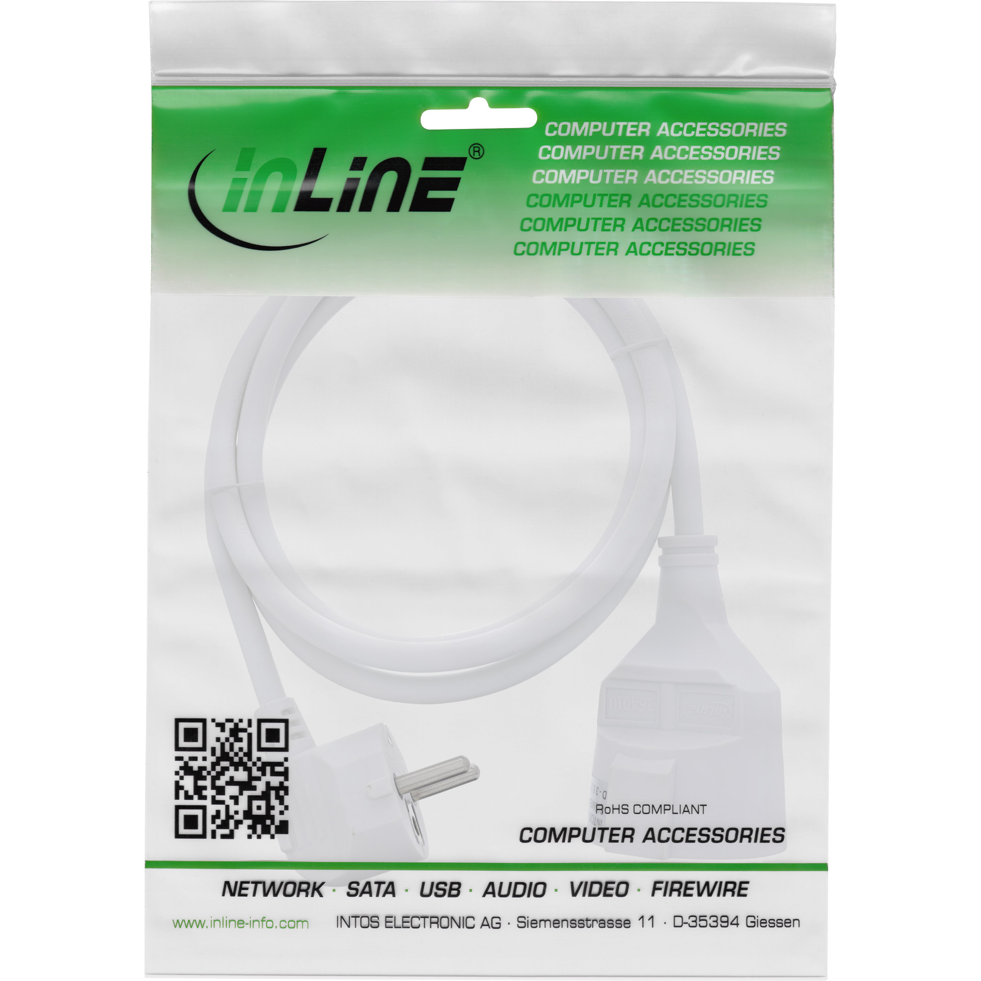 InLine® Strom-Verlängerung Schutzkontakt Stecker gewinkelt / Buchse, weiß, 1m InLine® Strom-Verlängerung Schutzkontakt Stecker gewinkelt / Buchse, weiß, 1m – Bild 2