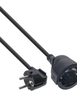 InLine® Strom-Verlängerung Schutzkontakt Stecker gewinkelt / Buchse, schwarz, 2m