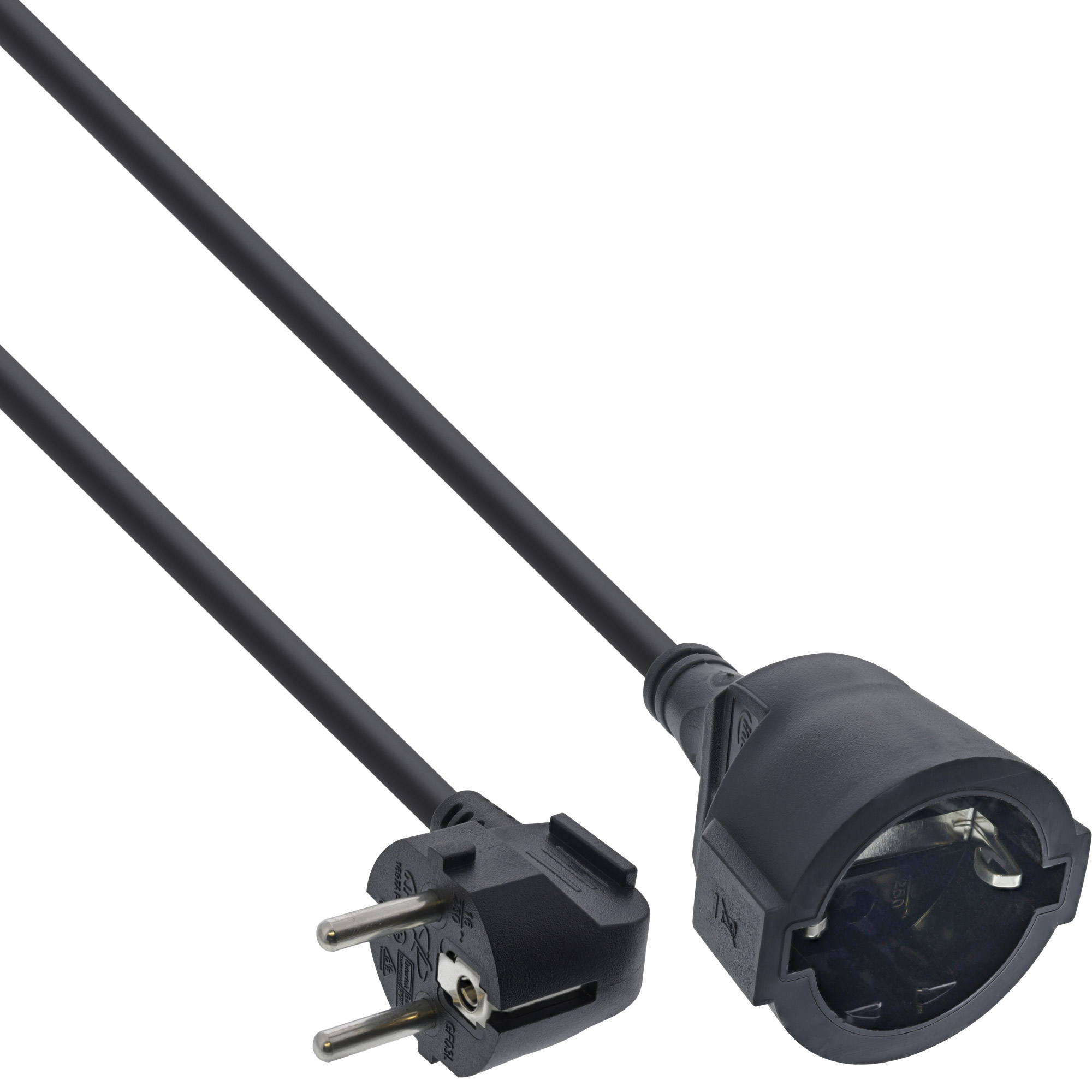 InLine® Strom-Verlängerung Schutzkontakt Stecker gewinkelt / Buchse, schwarz, 3m InLine® Strom-Verlängerung Schutzkontakt Stecker gewinkelt / Buchse, schwarz, 3m