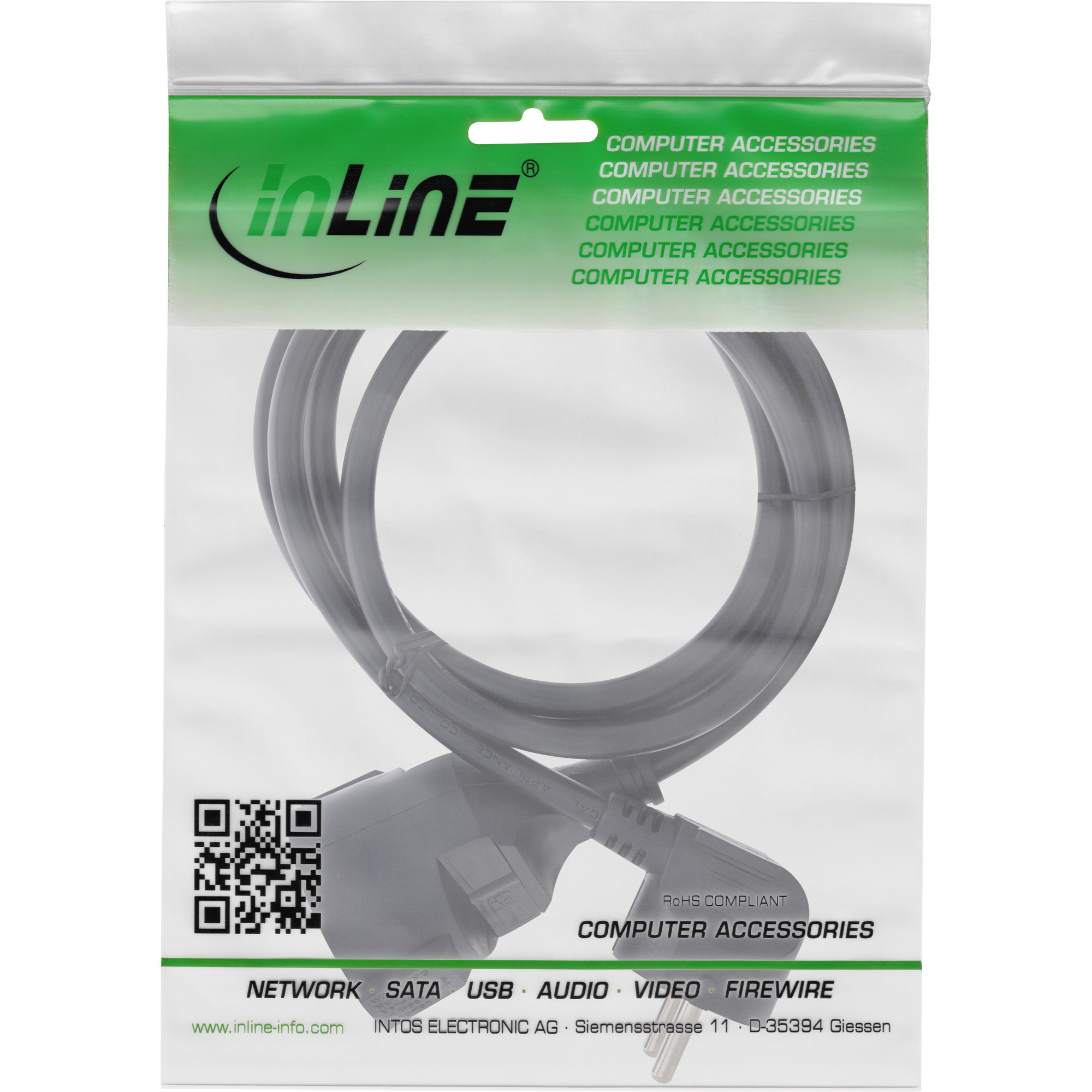 InLine® Strom-Verlängerung Schutzkontakt Stecker gewinkelt / Buchse, schwarz, 3m InLine® Strom-Verlängerung Schutzkontakt Stecker gewinkelt / Buchse, schwarz, 3m – Bild 2