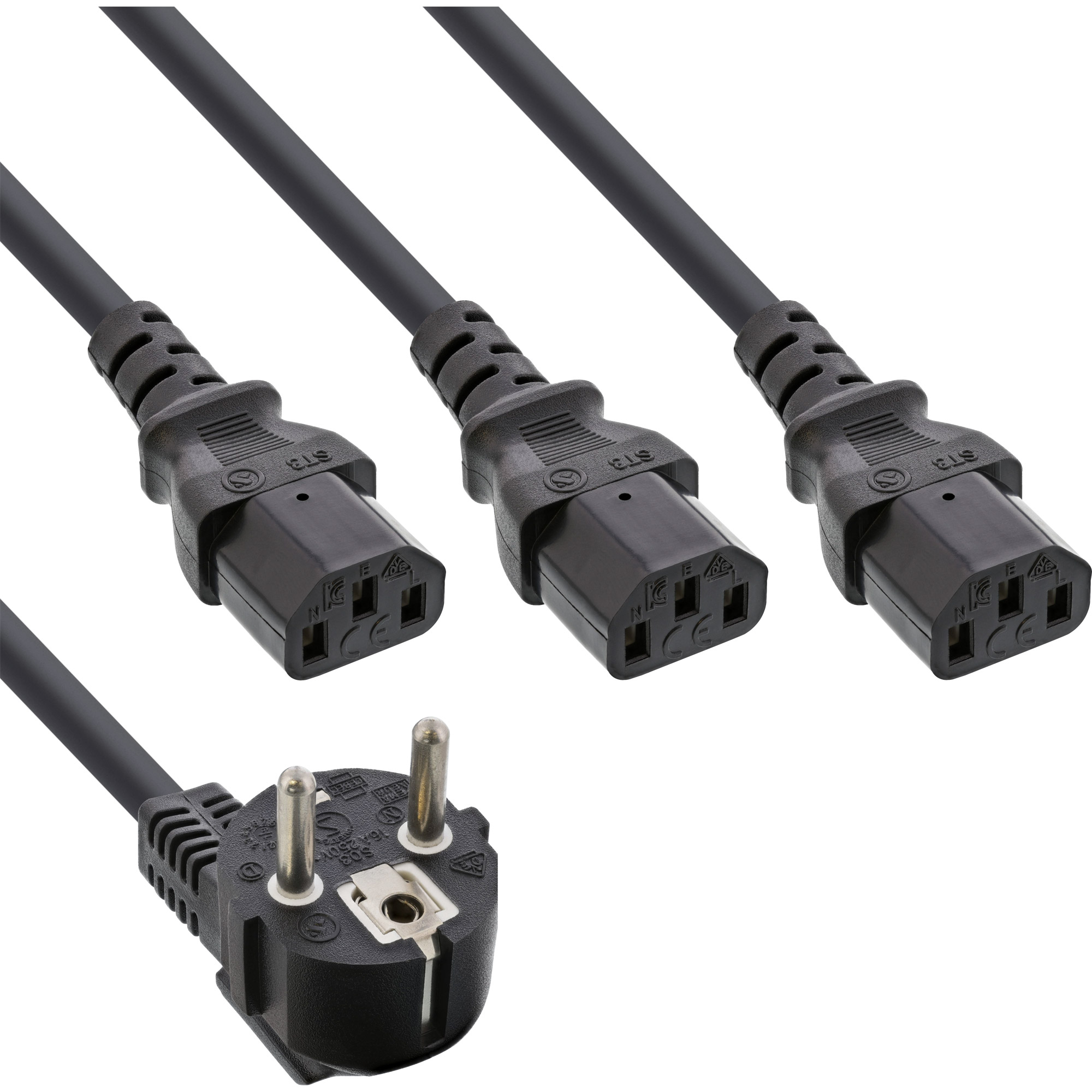 13er B-Pack InLine® Netz-Y-Kabel, 1x Schutzkontakt / 3x Kaltgeräte, 1,8m 13er B-Pack InLine® Netz-Y-Kabel, 1x Schutzkontakt / 3x Kaltgeräte, 1,8m