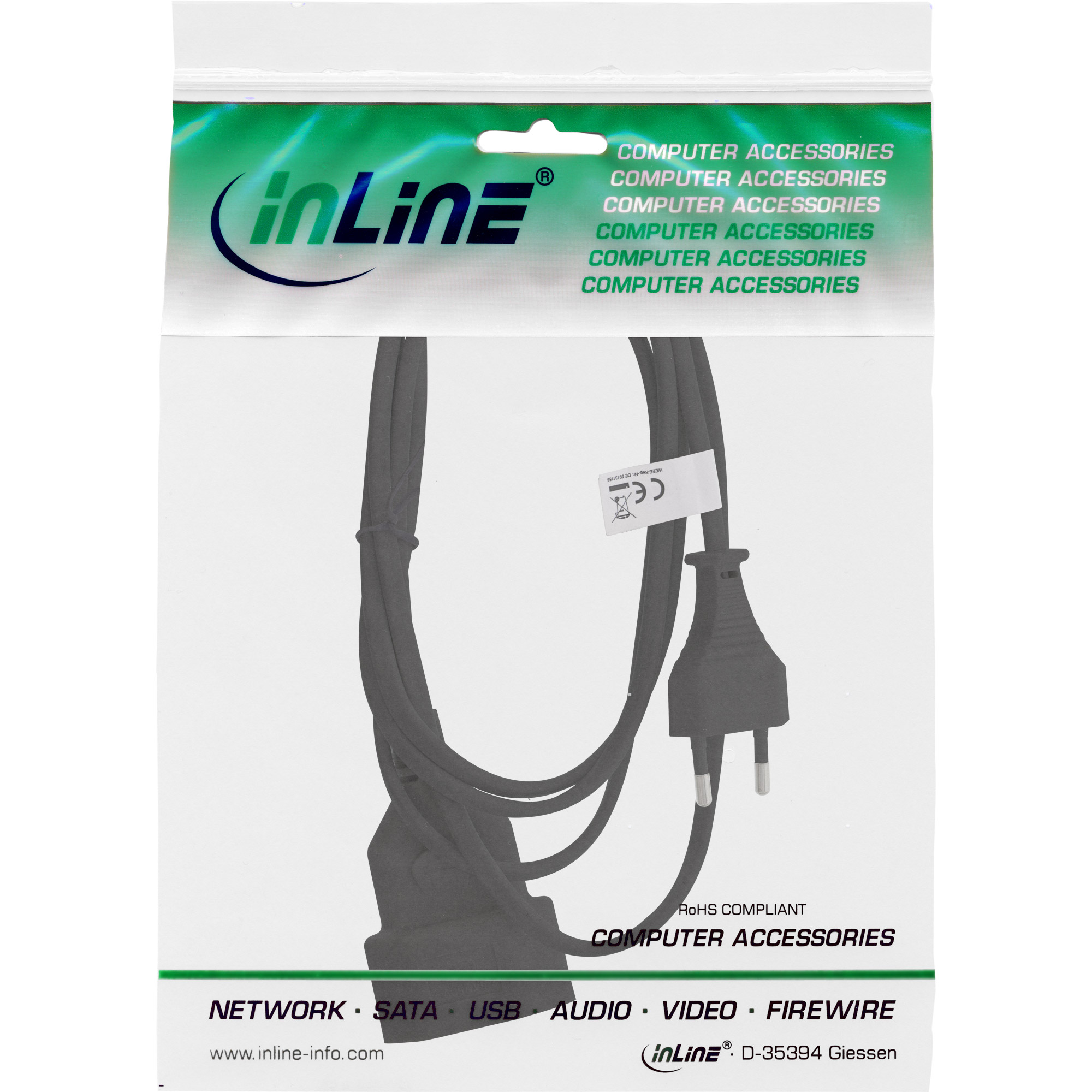 InLine® Euro-Verlängerung, Eurostecker an Eurokupplung, schwarz, 1,5m InLine® Euro-Verlängerung, Eurostecker an Eurokupplung, schwarz, 1,5m – Bild 2