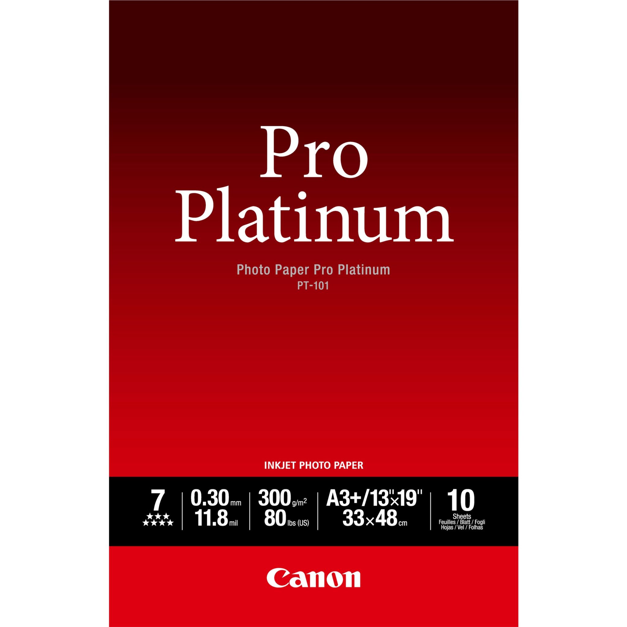 Canon Fotopapier glänzend PT-101 (A3-10 Blatt) Fotopapier mit professionellem Studio-Finish für langlebige Fotoprints in herausragender Qualität und außerordentlicher Farbstabilität. Mit seiner umfassenden Farbwiedergabe steigert dieses schwere Glanzpapier das kreative Potenzial von Fotografen.