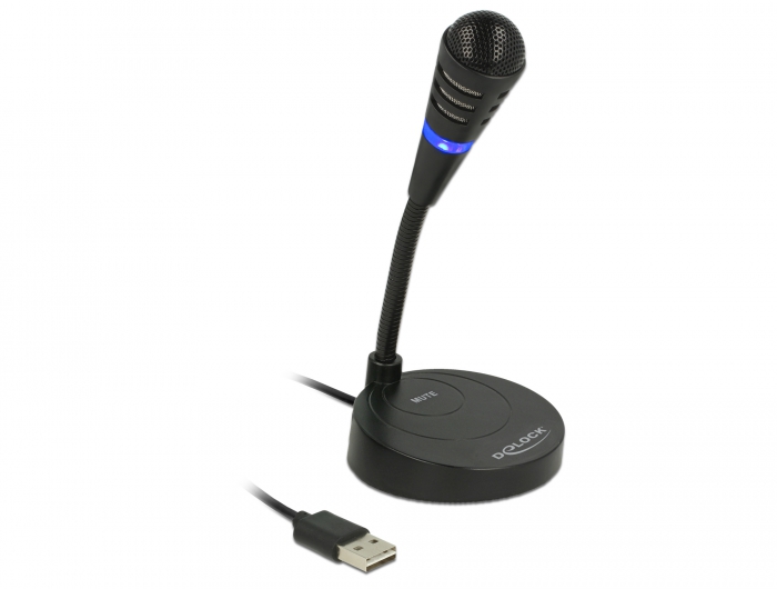 Delock USB Mikrofon mit Standfuß und Touch Mute Taste Delock USB Mikrofon mit Standfuß und Touch Mute Taste