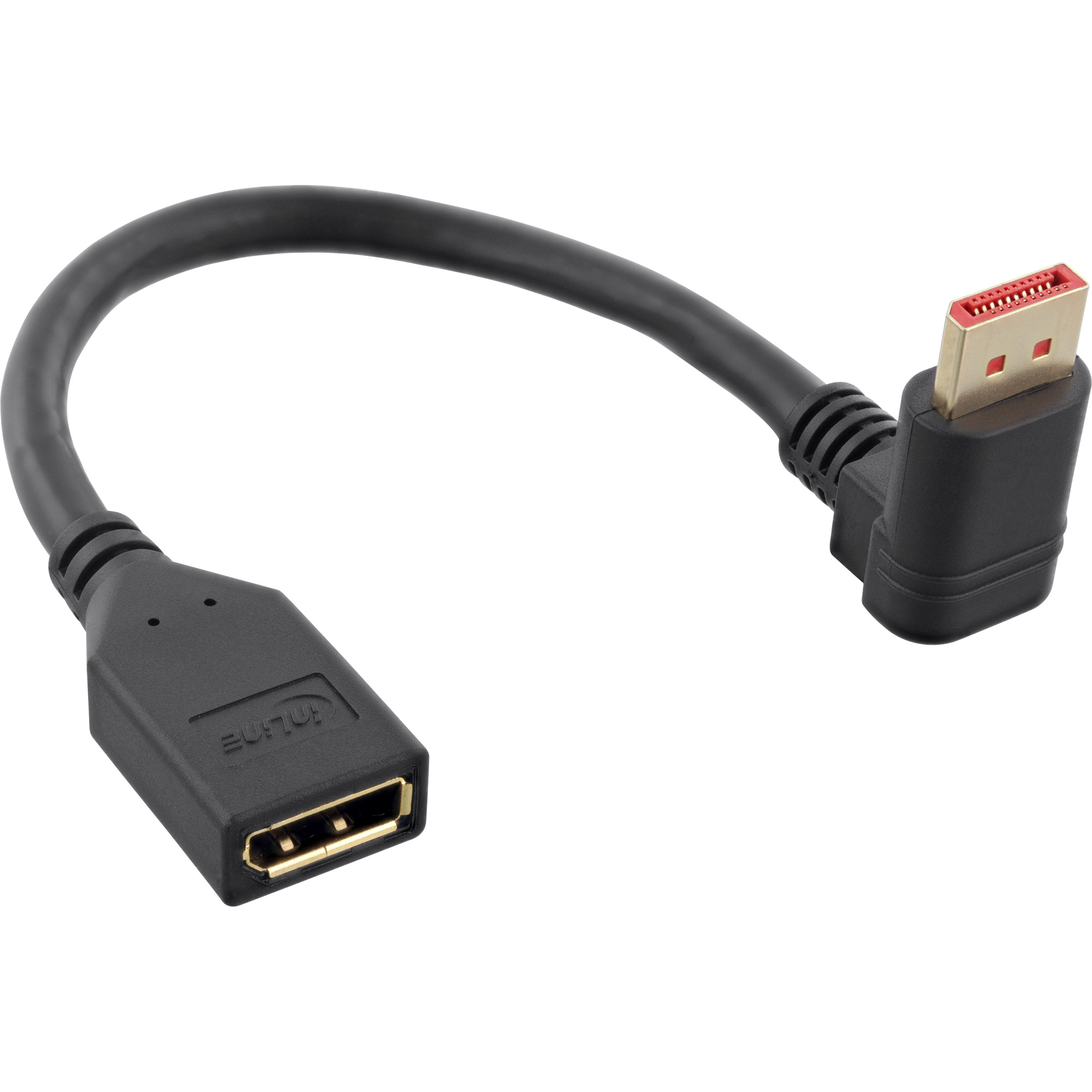 DisplayPort 1.4 Adapterkabel ST/BU, 8K4K, nach unten gewinkelt, schwarz/gold, 0,15m DisplayPort 1.4 Adapterkabel ST/BU, 8K4K, nach unten gewinkelt, schwarz/gold, 0,15m