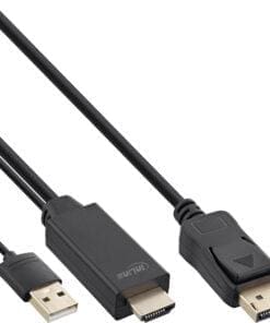InLine® HDMI zu DisplayPort Konverter Kabel, 4K, schwarz/gold, 1m