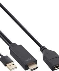 InLine® HDMI ST zu DisplayPort BU Konverter Kabel, 4K, schwarz/gold, 0,3m