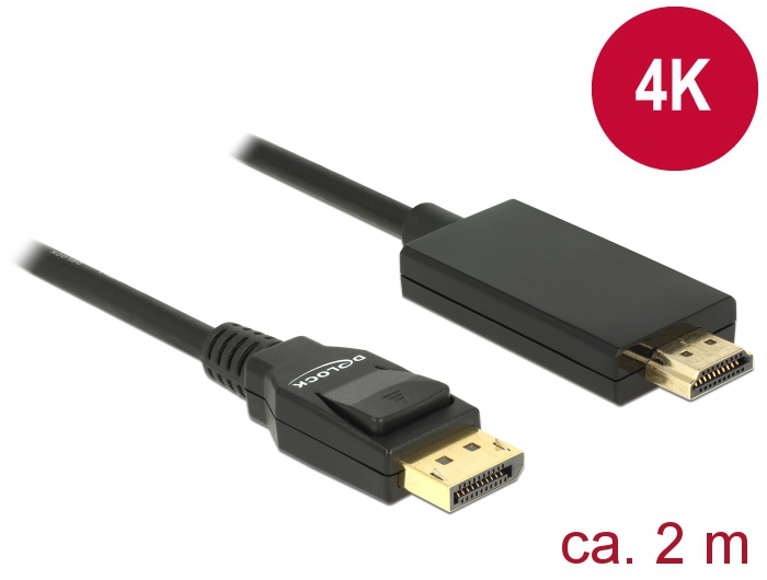 Delock Kabel Displayport 1.2 Stecker > HDMI-A Stecker 2 m schwarz 4K Delock Kabel Displayport 1.2 Stecker > HDMI-A Stecker 2 m schwarz 4K