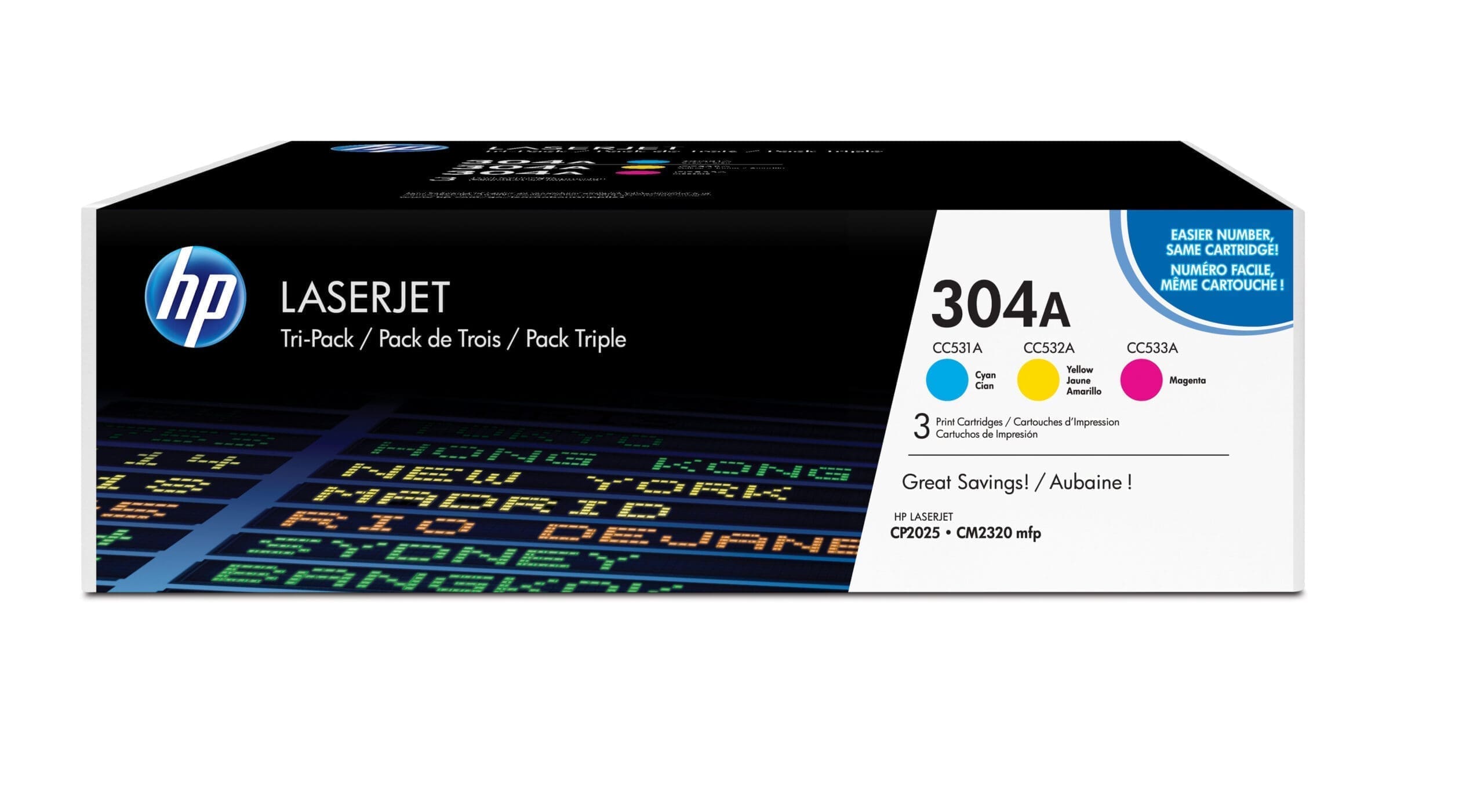 HP 304A 3er-Pack Cyan/Magenta/Gelb Orig. LaserJet Tonerkar. HP 304A 3er-Pack Cyan/Magenta/Gelb Orig. LaserJet Tonerkar.