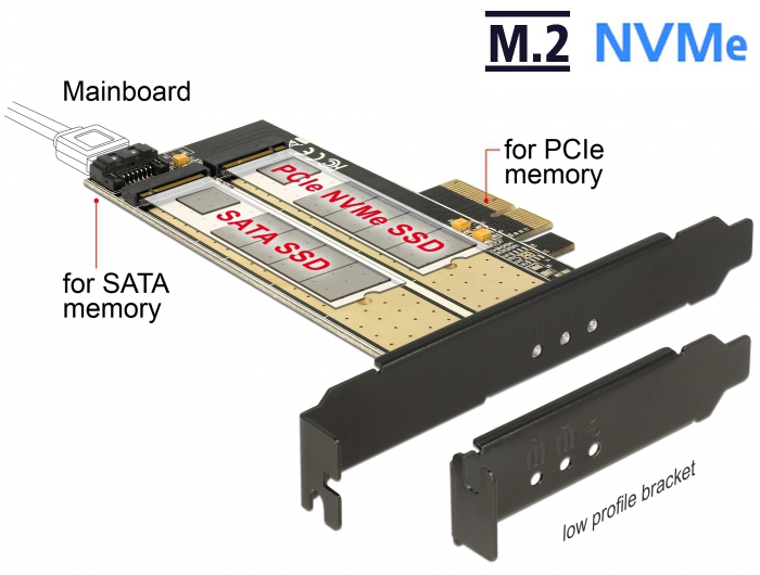 Delock PCIe x4 > 1 x M.2 Key B 1 x M.2 Key M Low Profile Form Faktor Delock PCIe x4 > 1 x M.2 Key B 1 x M.2 Key M Low Profile Form Faktor
