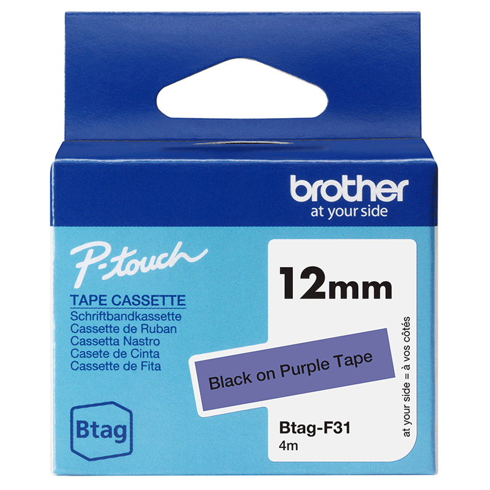 Brother Schriftband BTAG-F31 Schwarz auf Lila 12 mm x 4 m Brother Schriftband BTAG-F31 Schwarz auf Lila 12 mm x 4 m