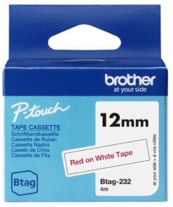 Brother Schriftband BTAG-232 Rot auf Weiß 12 mm x 4 m