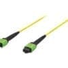 DIGITUS Professional MPO Patchkabel, OS2, Methode A, DIGITUS LWL Patchkabel, MPO auf MPO, Female APC OS2, Singlemode 09/125 µ, 1m, Methode A Mantel: gelb, Gehäuse: grün<br><br>Die MPO Patchkabel ermöglichen Datenraten von 40Gb/s bzw. 100Gb/s und sind die Antwort auf die immer größeren Bandbreiten die z.B. in Datenzentren benötigt werden. Der in den Normen IEC61754-7 und TIA/EIA 604-5 standartisierte MPO Steckverbinder garantiert eine optimale Leistung im gesamten Netzwerk und ist dabei kaum größer als ein herkömmlicher RJ45 Stecker. Das sehr gute Dämpfungsverhalten und die kompakte Bauweise, macht dieses Kabel zur ersten Wahl, wenn es um Bandbreite und Geschwindigkeit geht.