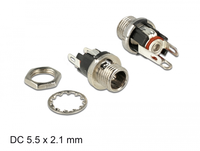 Delock Steckverbinder DC 5,5 x 2,1 x 9,5 mm Buchse zum Einbau Delock Steckverbinder DC 5,5 x 2,1 x 9,5 mm Buchse zum Einbau