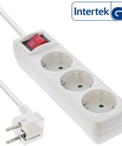 InLine® Steckdosenleiste, 3-fach Schutzkontakt, mit Schalter, 3m, weiß, weiß