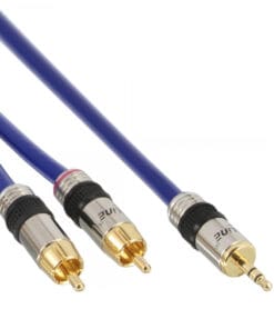 Cinch/Klinke Kabel, PREMIUM, 2x Cinch Stecker an 3,5mm Klinke Stecker, 10m, blau
