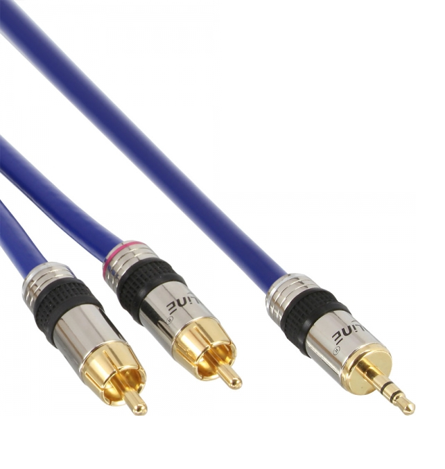 Cinch/Klinke Kabel, PREMIUM, 2x Cinch Stecker an 3,5mm Klinke Stecker, 10m, blau Cinch/Klinke Kabel, PREMIUM, 2x Cinch Stecker an 3,5mm Klinke Stecker, 10m, blau