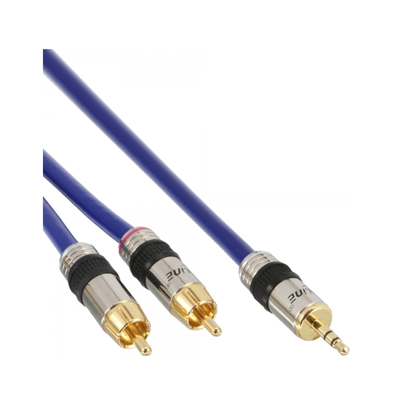 Cinch/Klinke Kabel, PREMIUM, 2x Cinch Stecker an 3,5mm Klinke Stecker, 2m, blau Cinch/Klinke Kabel, PREMIUM, 2x Cinch Stecker an 3,5mm Klinke Stecker, 2m, blau