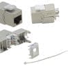 helos Cat.6a Keystone Modul 22-26 AWG 15,45 mm breit GHMT werkzeuglos RJ45 Buchse auf Schneidklemme , AWG 22 bis AWG 24, CAT 6a , unterstützt PoE und PoE+ , von 7,0 bis 8,5mm , werkzeuglose Montage , Druckguss Gehäuse , vollgeschirmt , 36,9x16x21,5mm (LxBxH) , silber Normen: - ISO/IEC 11801:2002 ClassEA - ISO/IEC EN 50173 ClassEA - EIA/TIA 568-C Cat.6A - IEC 60603-7-5 -unterstützt PoE per IEEE 802.3af und Poe+ per IEEE 802.3at -RoHS 2.0 und Reach kompatibel