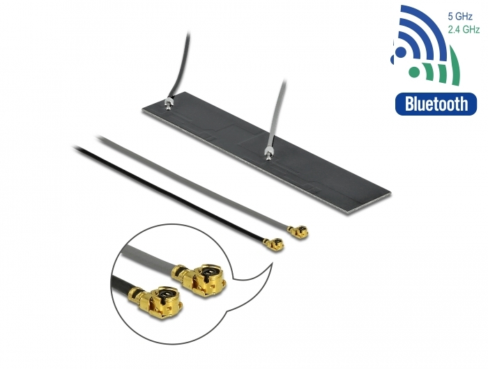 Delock WLAN 802.11ac/ax/a/h/b/g/n Doppelantenne 2 x MHF Stecker 2,2 4,0 dBi Delock WLAN 802.11ac/ax/a/h/b/g/n Doppelantenne 2 x MHF Stecker 2,2 4,0 dBi