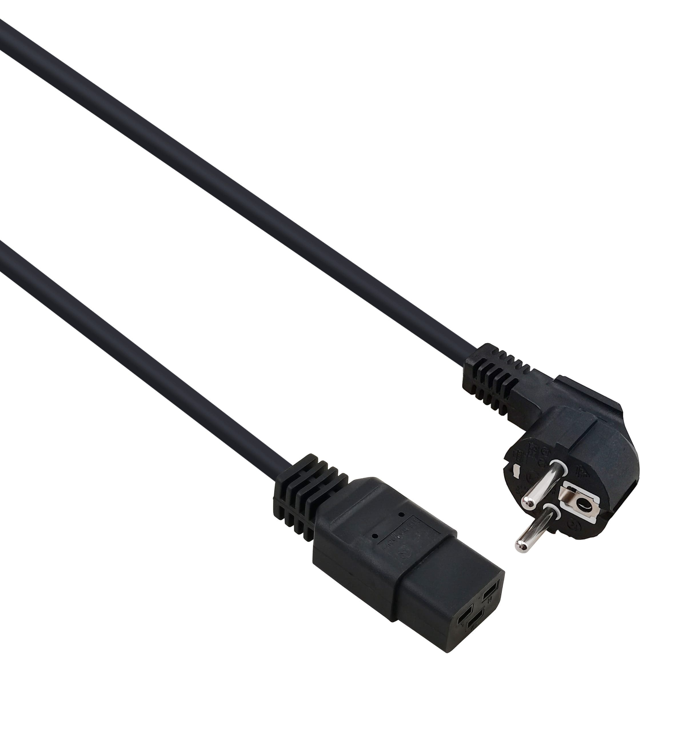 helos Netzanschlusskabel, Schutzkontaktstecker 90° auf C19, schwarz, 1,8m helos Netzanschlusskabel, Schutzkontaktstecker 90° auf C19, schwarz, 1,8m