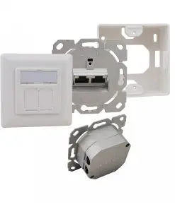 helos Cat.6a LSA Netzwerkdose designfähig UP+AP 2-fach horizontal reinweiß