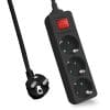 helos Steckdosenleiste CLASSIC, 3-fach, schwarz, 1,5m, mit Schalter robustes ansprechendes Design , 1,5m Zuleitung mit Flachstecker , Leiterquerschnitt: 1,5 mm² , Kabeltyp: H05VV-F 3G1.5mm , mit Druck-Schalter , 5 Schutzkontaktsteckdosen 45° gedreht , mit 2 USB Charger 2.4A Max. , mit Kinderschutz , belastbar bis zu 16 A/250V (3500 Watt) , VDE-zertifiziert , Farbe: weiß