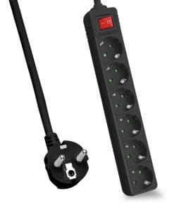 helos Steckdosenleiste CLASSIC, 6-fach, schwarz, 3,0m, mit Schalter