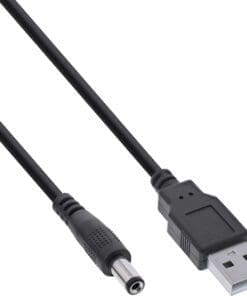 InLine® USB DC Stromadapterkabel, USB A Stecker zu DC 5,5x2,50mm Hohlstecker, schwarz, 1m