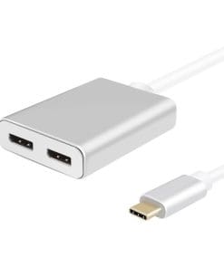 helos Splitter USB 3.1 Type-C St./2x DisplayPort Buchse, PREMIUM 4K, silber